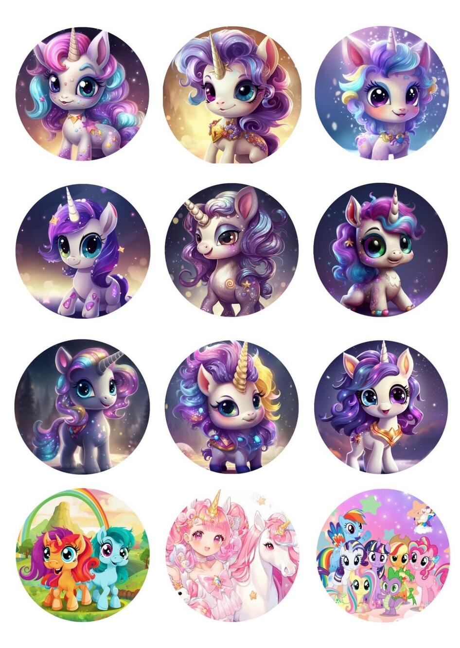 Baby Unicorn 12pc Pinback Buttons 2.25" Cartoon Metal Pins